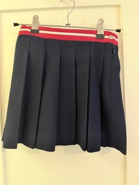 Jacadi Girls Navy Pleated Skirt with Red Stripe Waistband sz6. Like new